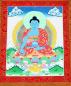Preview: Thangka des Medizinbuddha im blauen Brokatrahmen handgemalt Nepal