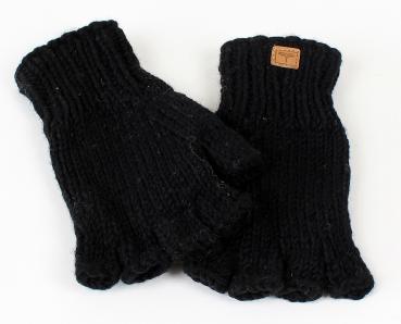 SCHWARZE FINGERLINGE HALBFINGERLINGE 100% WOLLE HANDARBEIT NEPAL
