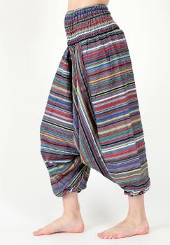 Preview: Buntgestreifte Haremshose aus Indien Nr.2 Einheitsgröße Aladinhose Hippie