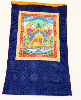Kalachakra Shakti Thangka im blauen Brokatrahmen handgemalt Nepal Buddhismus
