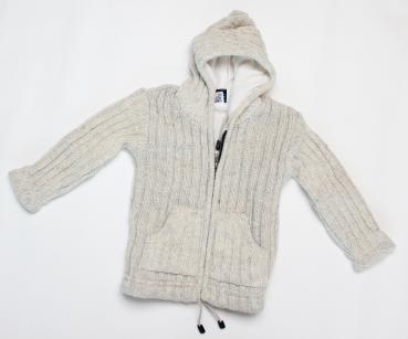 Kleine naturfarbene Kinderwolljacke Größe L 100% Wolle Handarbeit Nepal Hoodie