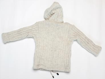 Preview: Kleine naturfarbene Kinderwolljacke Größe L 100% Wolle Handarbeit Nepal Hoodie