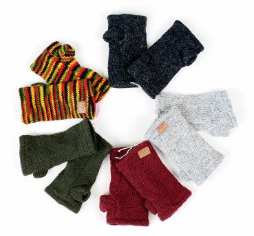 Preview: GRAUE KINDER PULSWÄRMER STULPEN HANGESTRICKT 100% WOLLE NEPAL HANDWARMER