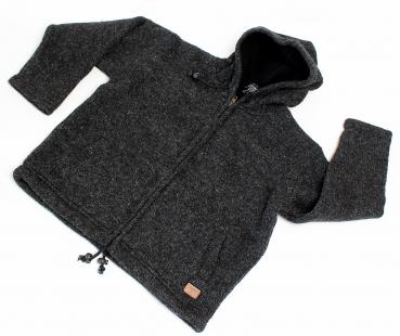 ANTHRAZITFARBENE KINDERWOLLJACKE GRÖßE L 100% SCHAFSWOLLE HANDARBEIT AUS NEPAL