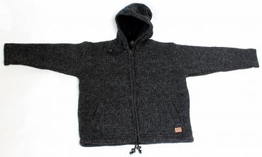 Preview: ANTHRAZITFARBENE KINDERWOLLJACKE GRÖßE L 100% SCHAFSWOLLE HANDARBEIT AUS NEPAL