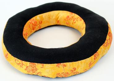 MITTLERES GELBES KLANGSCHALENKISSEN RING DONUT HANDARBEIT BROKAT NEPAL