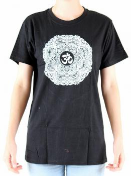 Preview: SCHWARZES OM MANDALA T-SHIRT GRÖßE XL AUS 100% BAUMWOLLE  NEPAL HANDBEDRUCKT