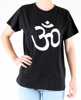 Preview: SCHWARZES OM T-SHIRT GRÖßE XL AUS 100% BAUMWOLLE  NEPAL HANDBEDRUCKT