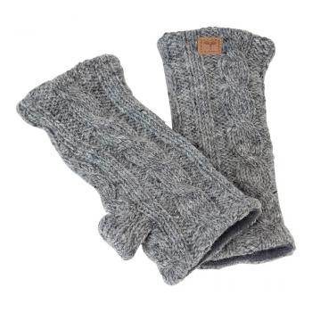 Mittelgraue Pulswärmer Stulpen handgestrickt mit Zopfmuster 100% Schafswolle Handarbeit aus Nepal