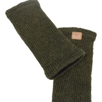 DUNKELGRÜNE PULSWÄRMER STULPEN HANGESTRICKT 100% SCHAFSWOLLE ohne Daumen