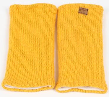 GELBE PULSWÄRMER STULPEN HANGESTRICKT 100% SCHAFSWOLLE ohne Daumen