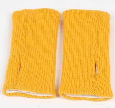 Preview: GELBE PULSWÄRMER STULPEN HANGESTRICKT 100% SCHAFSWOLLE ohne Daumen