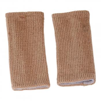 Preview: Ockerfarbene Pulswärmer handgestrickt 100% Schafswolle ohne Daumen
