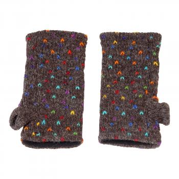 Preview: Bunte braune Pulswärmer mit Muster Stulpen handgestrickt aus Nepal 100% Schafswolle