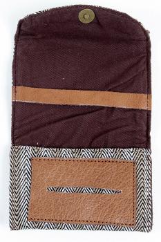 Preview: Handgearbeiteter Tabaksbeutel Tasche aus Nepal robuste Baumwolle mit Büffelleder Nr.19