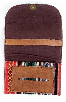 Preview: Handgearbeiteter Tabaksbeutel Tasche aus Nepal robuste Baumwolle mit Büffelleder Nr.9