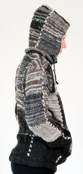 GRÖßE XL PATCHWORK WOLLJACKE 100% SCHAFSWOLLE HANDARBEIT AUS NEPAL