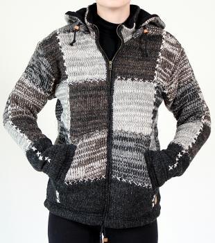 Preview: GRÖßE M PATCHWORK WOLLJACKE 100% SCHAFSWOLLE HANDARBEIT AUS NEPAL