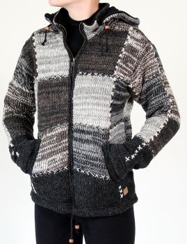 Preview: GRÖßE M PATCHWORK WOLLJACKE 100% SCHAFSWOLLE HANDARBEIT AUS NEPAL