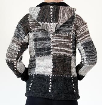 Preview: GRÖßE XL PATCHWORK WOLLJACKE 100% SCHAFSWOLLE HANDARBEIT AUS NEPAL