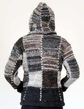 GRÖßE XL PATCHWORK WOLLJACKE 100% SCHAFSWOLLE HANDARBEIT AUS NEPAL