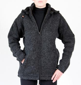 GRÖßE M ANTHRAZITFARBENE WOLLJACKE 100% SCHAFSWOLLE HANDARBEIT AUS NEPAL