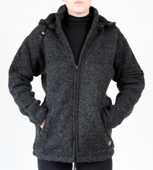 Preview: GRÖßE M ANTHRAZITFARBENE WOLLJACKE 100% SCHAFSWOLLE HANDARBEIT AUS NEPAL