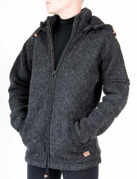 Preview: GRÖßE S ANTHRAZITFARBENE WOLLJACKE 100% SCHAFSWOLLE HANDARBEIT AUS NEPAL
