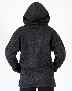 Preview: GRÖßE S ANTHRAZITFARBENE WOLLJACKE 100% SCHAFSWOLLE HANDARBEIT AUS NEPAL