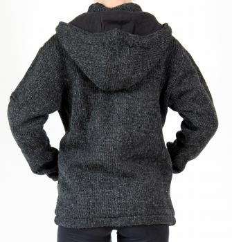 GRÖßE M ANTHRAZITFARBENE WOLLJACKE 100% SCHAFSWOLLE HANDARBEIT AUS NEPAL