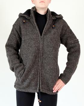GRÖßE XL BRAUNE WOLLJACKE 100% SCHAFSWOLLE HANDARBEIT AUS NEPAL