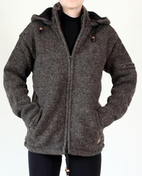 Preview: GRÖßE XL BRAUNE WOLLJACKE 100% SCHAFSWOLLE HANDARBEIT AUS NEPAL