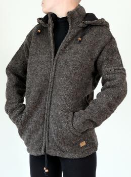 Preview: GRÖßE M BRAUNE WOLLJACKE 100% SCHAFSWOLLE HANDARBEIT AUS NEPAL