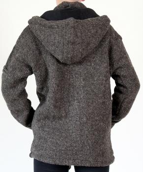 Preview: GRÖßE XL BRAUNE WOLLJACKE 100% SCHAFSWOLLE HANDARBEIT AUS NEPAL