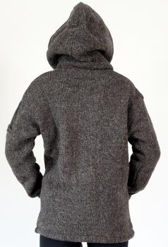 GRÖßE XL BRAUNE WOLLJACKE 100% SCHAFSWOLLE HANDARBEIT AUS NEPAL
