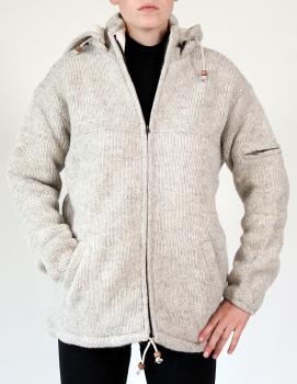 GRÖßE M NATURFARBENE WOLLJACKE 100% SCHAFSWOLLE HANDARBEIT AUS NEPAL