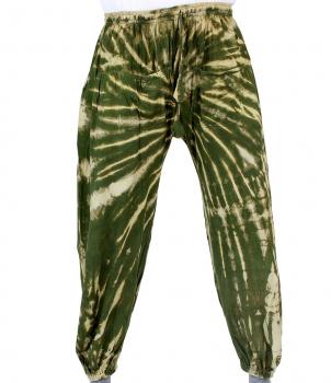 Preview: Grüne gebatikte Ballonhose mit Taschen Handarbeit aus Nepal