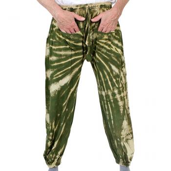 Grüne gebatikte Ballonhose mit Taschen Handarbeit aus Nepal