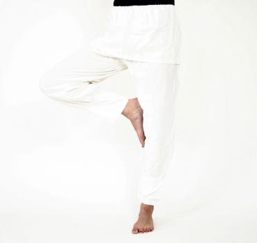 Feine weiße Yogahose Einheitsgröße Handarbeit Hatha Kundalini