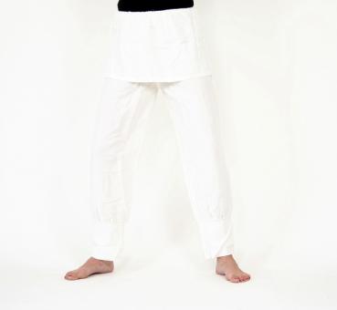 Preview: Feine weiße Yogahose Einheitsgröße Handarbeit Hatha Kundalini
