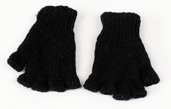 SCHWARZE FINGERLINGE HALBFINGERLINGE 100% WOLLE HANDARBEIT NEPAL