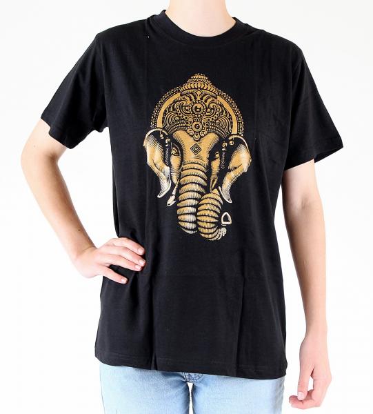 SCHWARZES GANESHA T-SHIRT GRÖßE XL AUS 100% BAUMWOLLE  NEPAL HANDBEDRUCKT