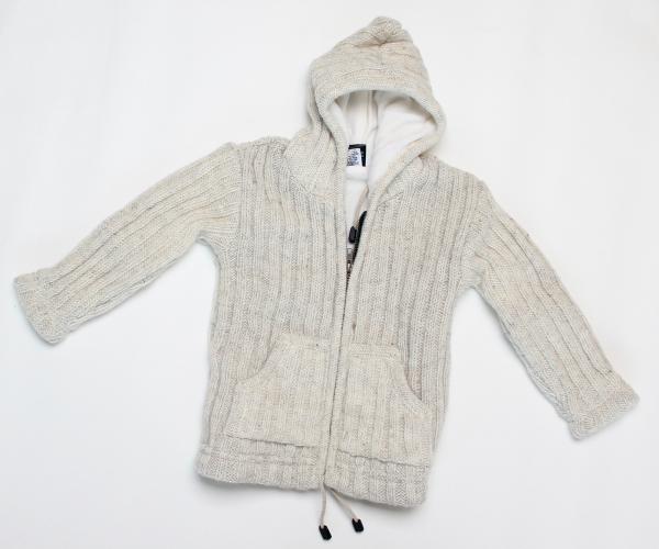 Kleine naturfarbene Kinderwolljacke Größe L 100% Wolle Handarbeit Nepal Hoodie