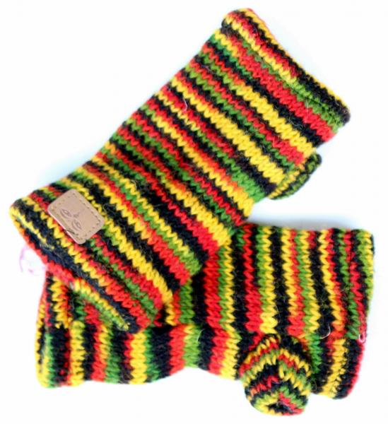 BUNTE KINDER PULSWÄRMER STULPEN HANGESTRICKT 100% WOLLE NEPAL HANDWARMER