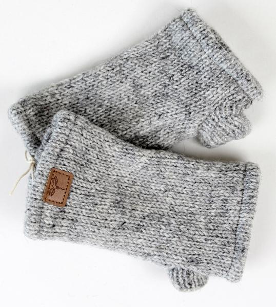 GRAUE KINDER PULSWÄRMER STULPEN HANGESTRICKT 100% WOLLE NEPAL HANDWARMER