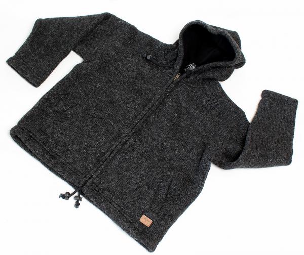 ANTHRAZITFARBENE KINDERWOLLJACKE GRÖßE L 100% SCHAFSWOLLE HANDARBEIT AUS NEPAL