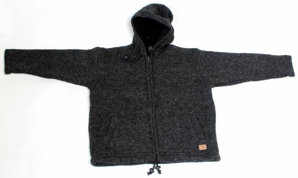 ANTHRAZITFARBENE KINDERWOLLJACKE GRÖßE L 100% SCHAFSWOLLE HANDARBEIT AUS NEPAL