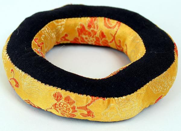 KLEINES GELBES KLANGSCHALENKISSEN RING DONUT HANDARBEIT BROKAT NEPAL