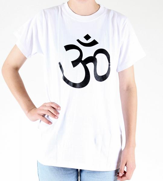 WEIßES OM T-SHIRT GRÖßE M AUS 100% BAUMWOLLE  NEPAL HANDBEDRUCKT