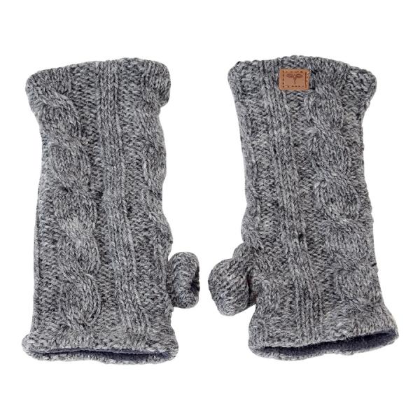 Mittelgraue Pulswärmer Stulpen handgestrickt mit Zopfmuster 100% Schafswolle Handarbeit aus Nepal